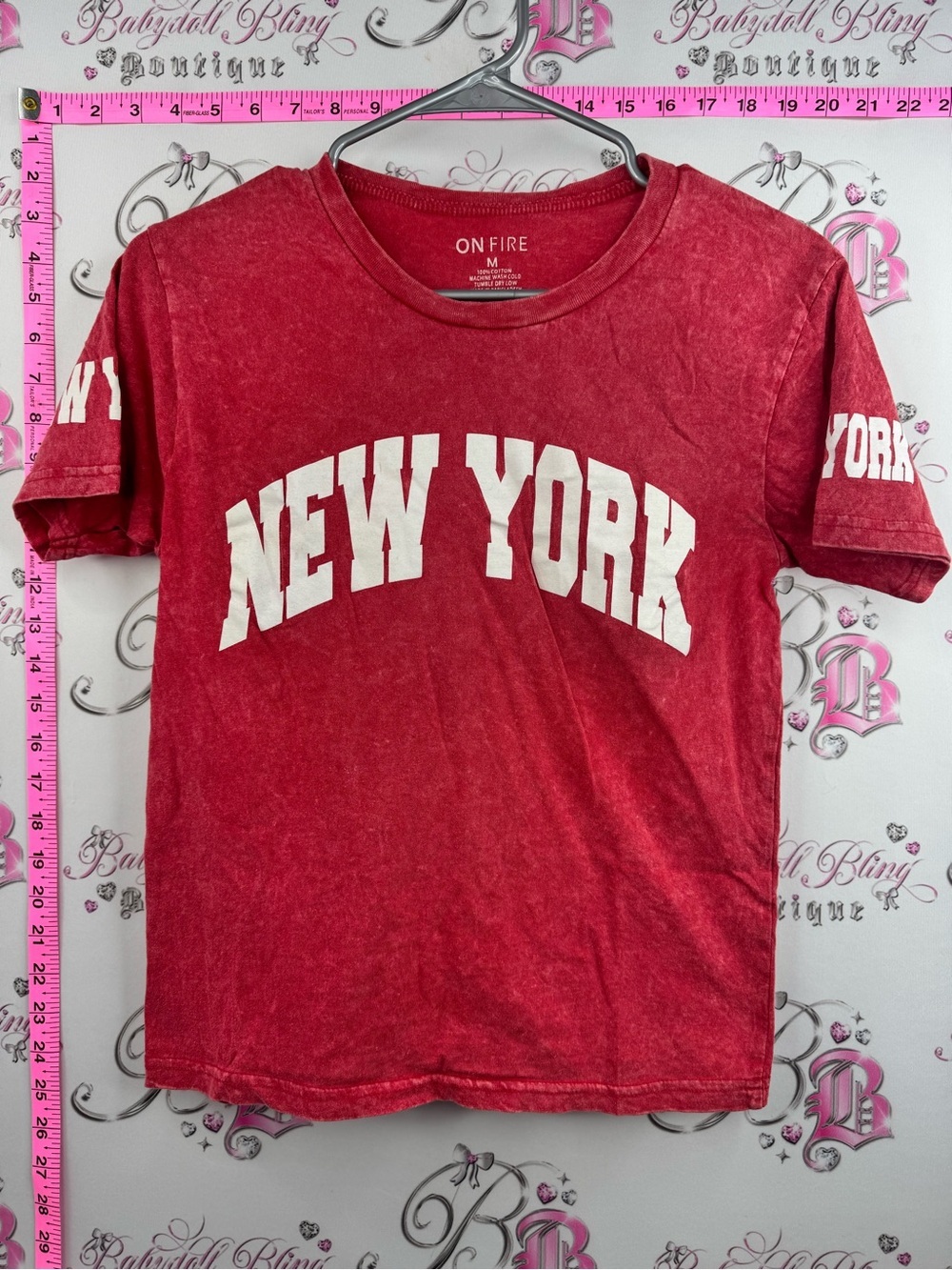 On Fire tshirt tee graphic tie dye red white "New York" Red Graphic Tee
